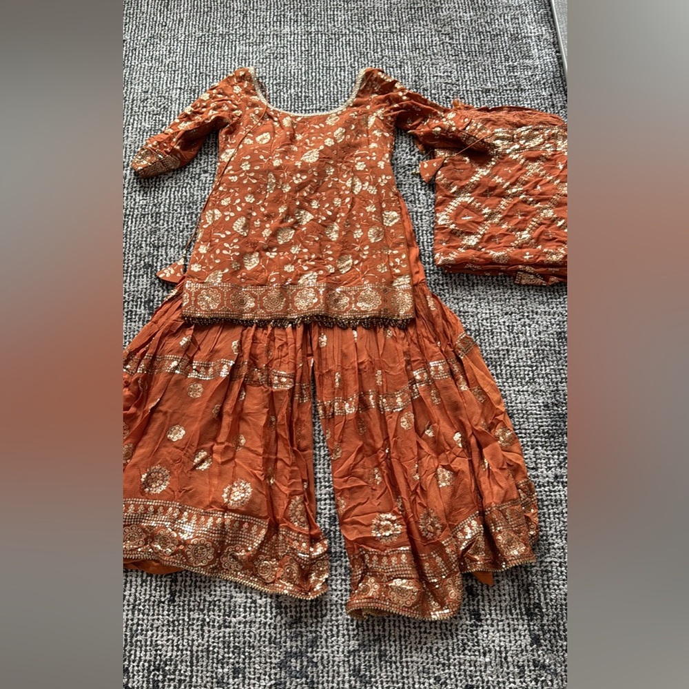 Traditional Orange and Gold Embroidered Outfit